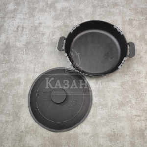 Жаровня чугун 32х6 см, две ручки, чуг. крышка, БИОЛ