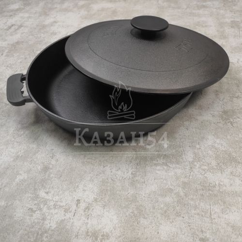 Жаровня чугун 32х6 см, две ручки, чуг. крышка, БИОЛ