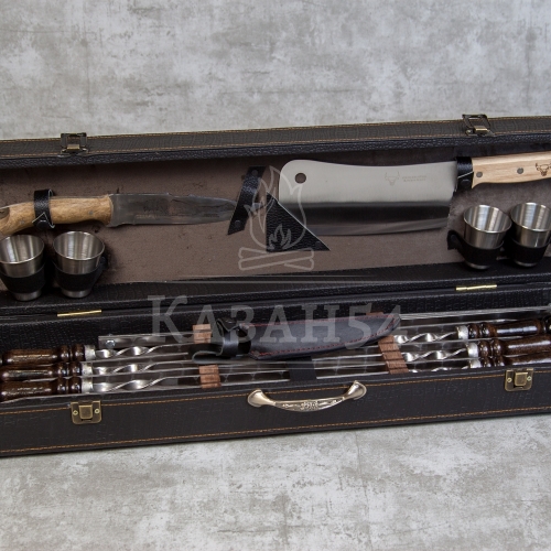 Набор шампуров в кейсе Средний 16 предм. кожзам/6шампуров