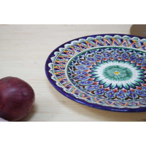 Тарелка синяя (мехроб) 27 см плоская