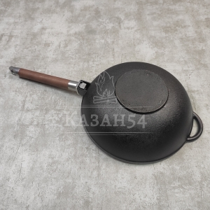 Сковорода WOK чугун 26 см, съемная ручка, Гардарика