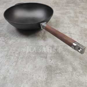 Сковорода WOK чугун 26 см, съемная ручка, Гардарика